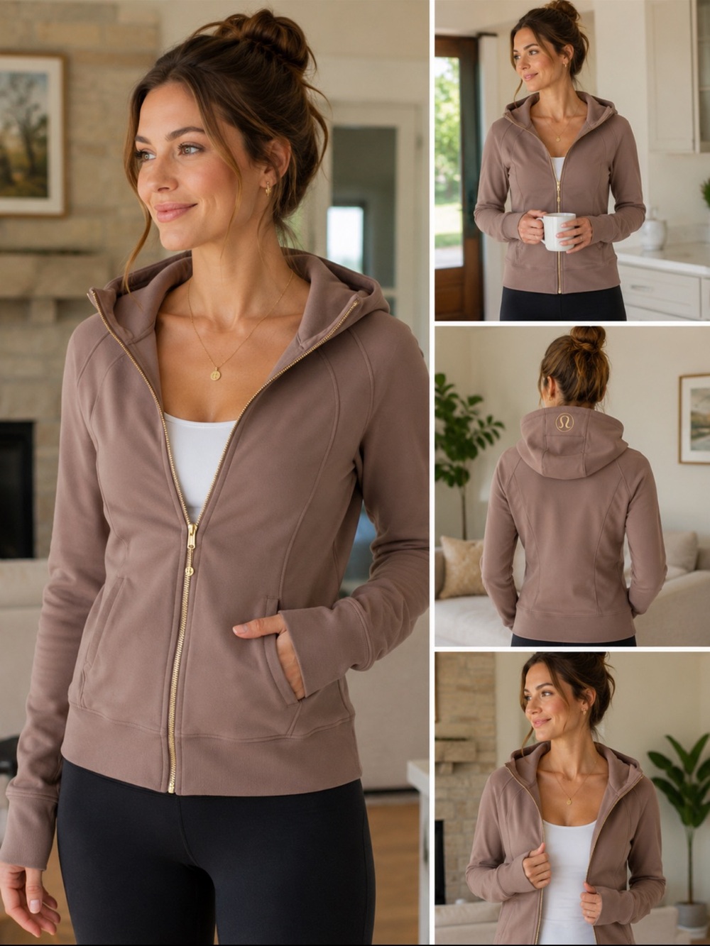 Lululemon Scuba Hoodie Mauve Taupe Gold Zip NWT Size 12